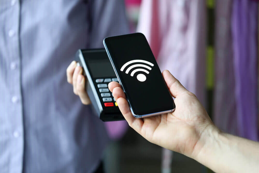 A WI-FI signal before credit card processing services start processing purchase