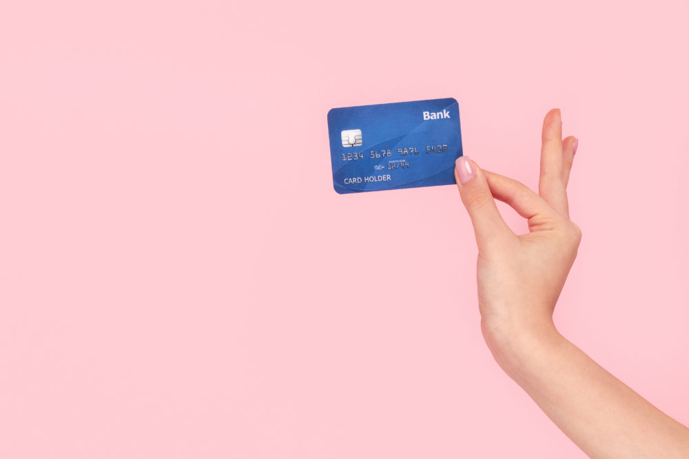 blue card on a pink background
